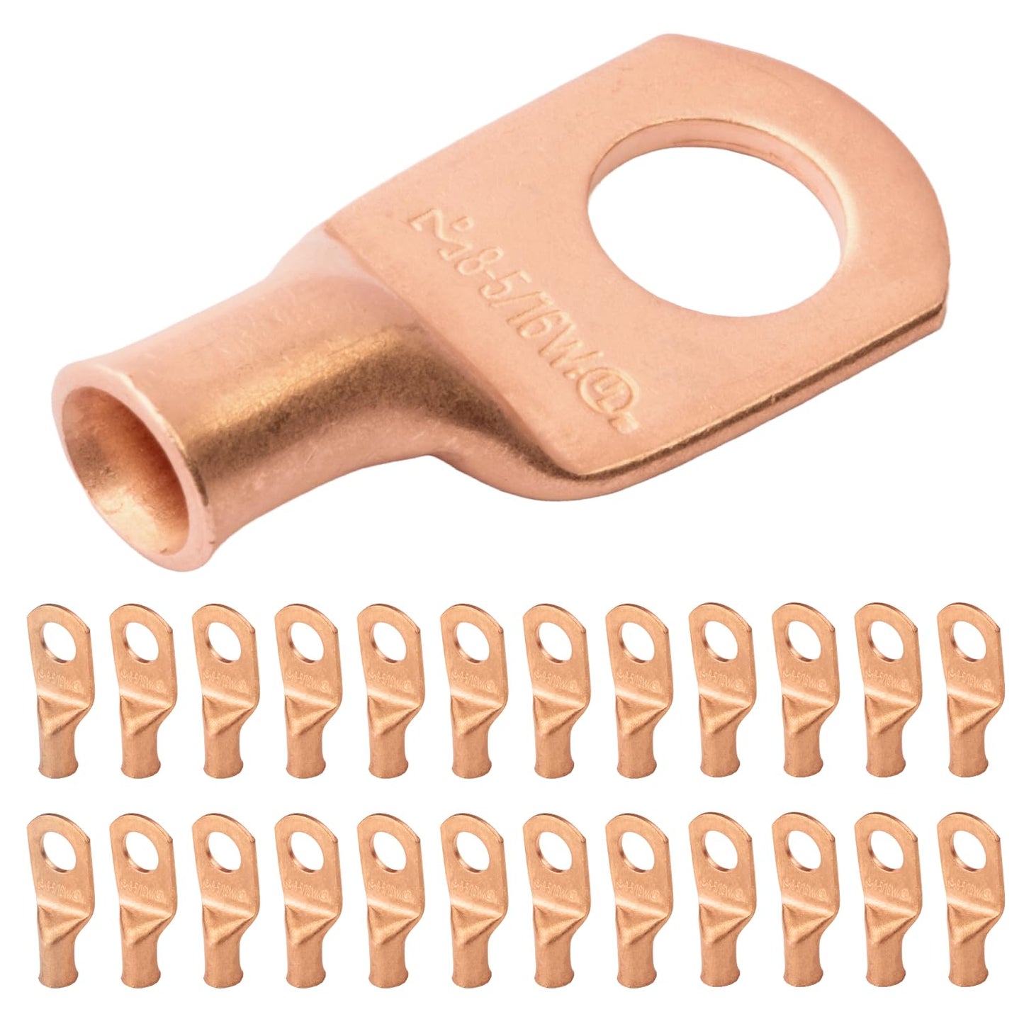 8 AWG (8 Gauge) 5/16" Stud, (Wide Pad) Bare Copper Battery Cable Ends, Wire Lugs, Heavy Duty, MD0856UW