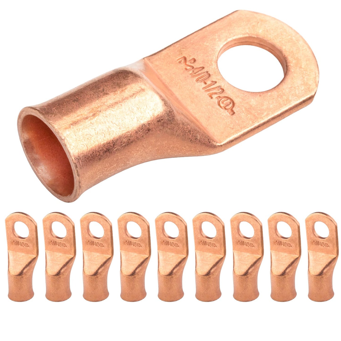 4/0 AWG (0000 Gauge) 1/2" Stud, Bare Copper Battery Cable Ends, Wire Lugs, Heavy Duty, MD4012U