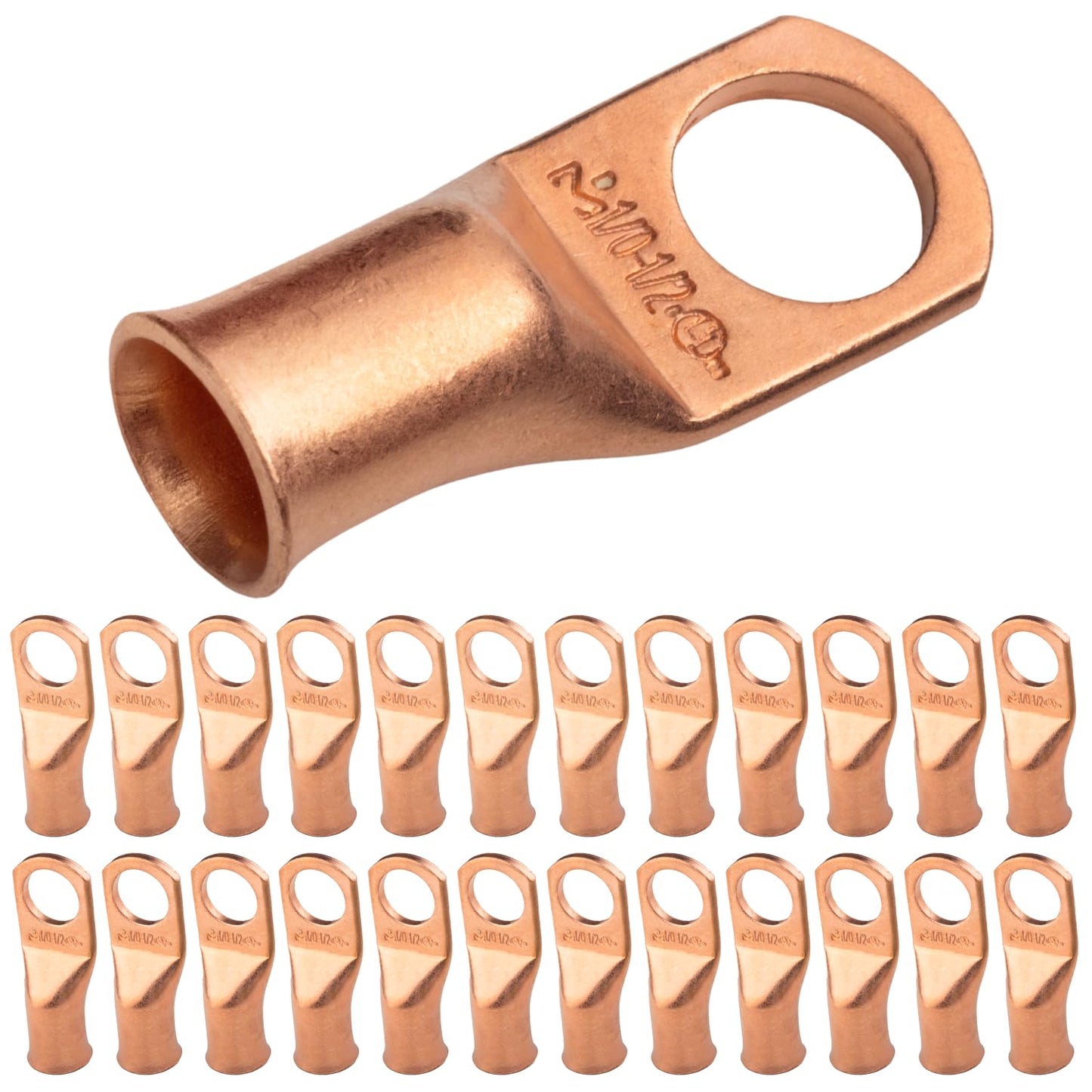 1/0 AWG (0 Gauge) 1/2" Stud, Bare Copper Battery Cable Ends, Wire Lugs, Heavy Duty, MD1012U