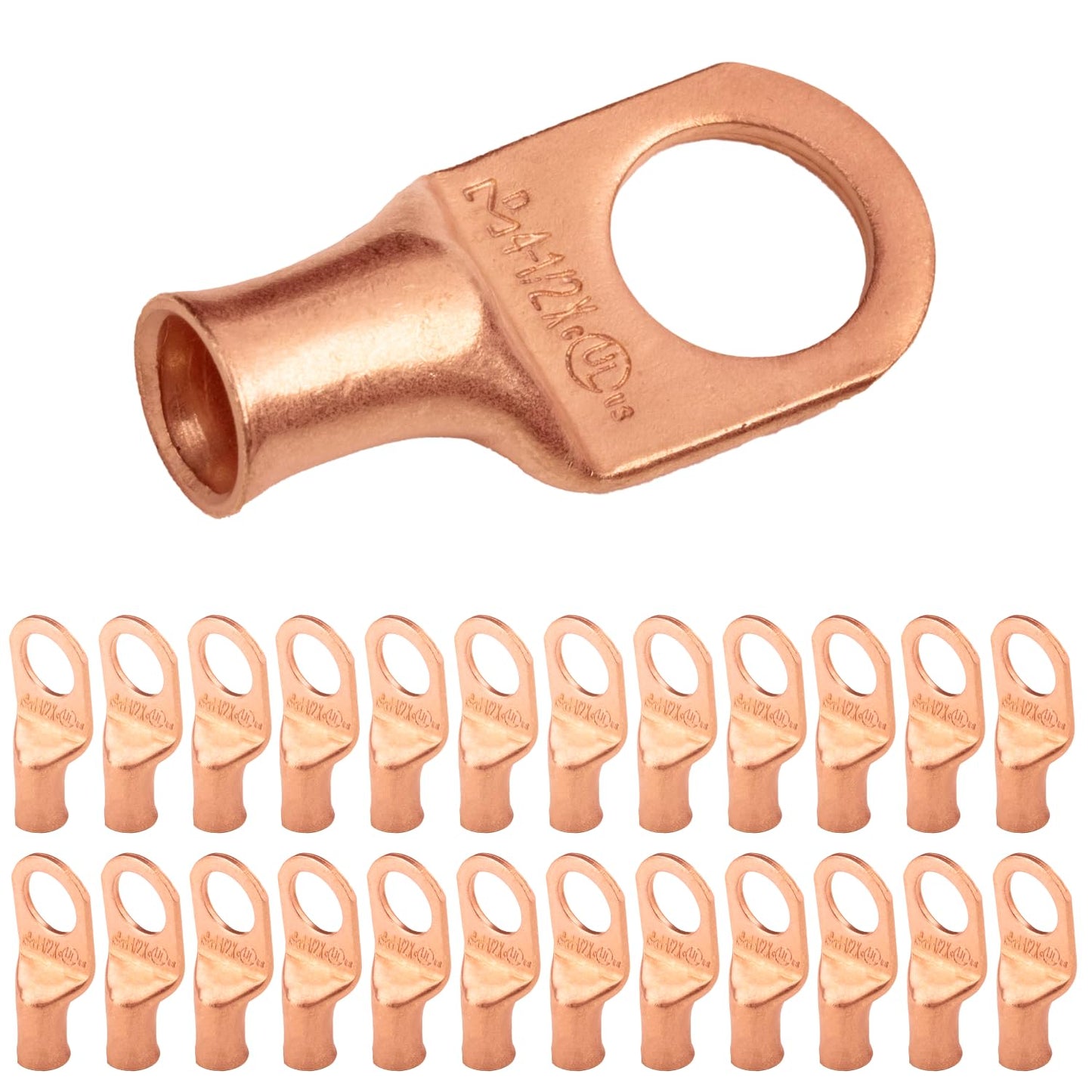 4 AWG (4 Gauge) 1/2" Stud, Bare Copper Battery Cable Ends, Wire Lugs, Heavy Duty, MD0412UX