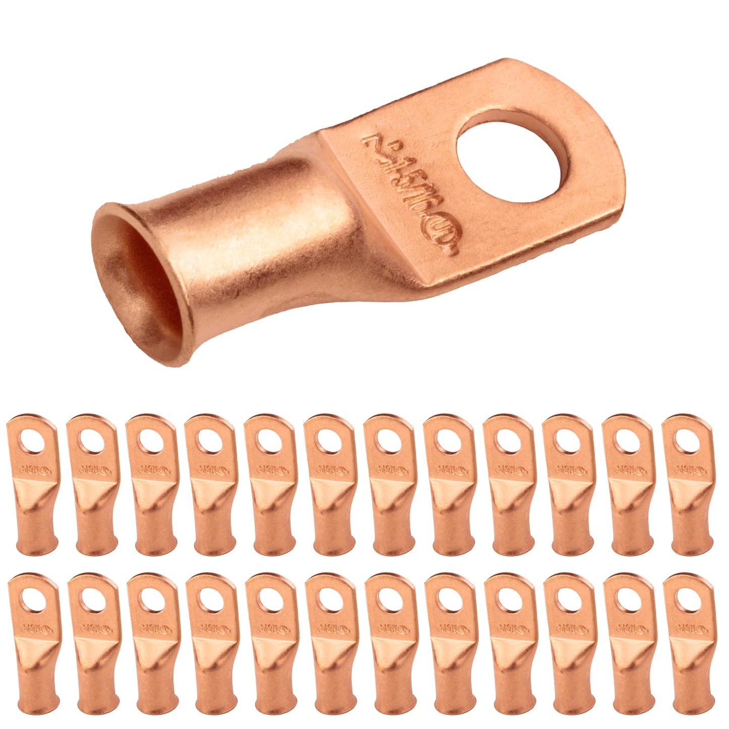1AWG (1 Gauge) 5/16" Stud, Bare Copper Battery Cable Ends, Wire Lugs, Heavy Duty, MD0156U