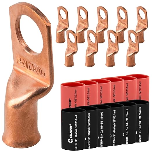 2 AWG (2 Gauge) 1/2" Stud, Bare Copper Battery Cable Ends, Wire Lugs, Heavy Duty, MD0212UW