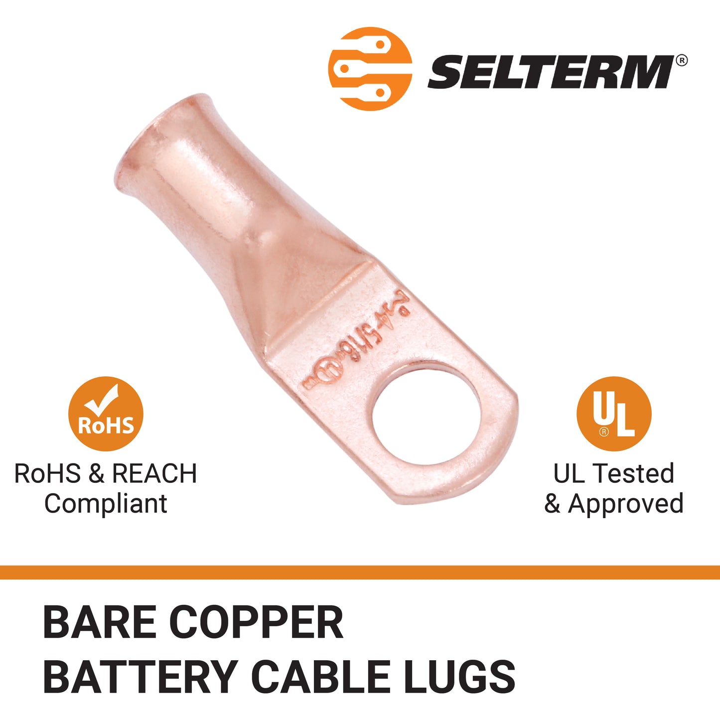 4 AWG (4 Gauge) 5/16" Stud, Bare Copper Battery Cable Ends, Wire Lugs, Heavy Duty, MD0456U