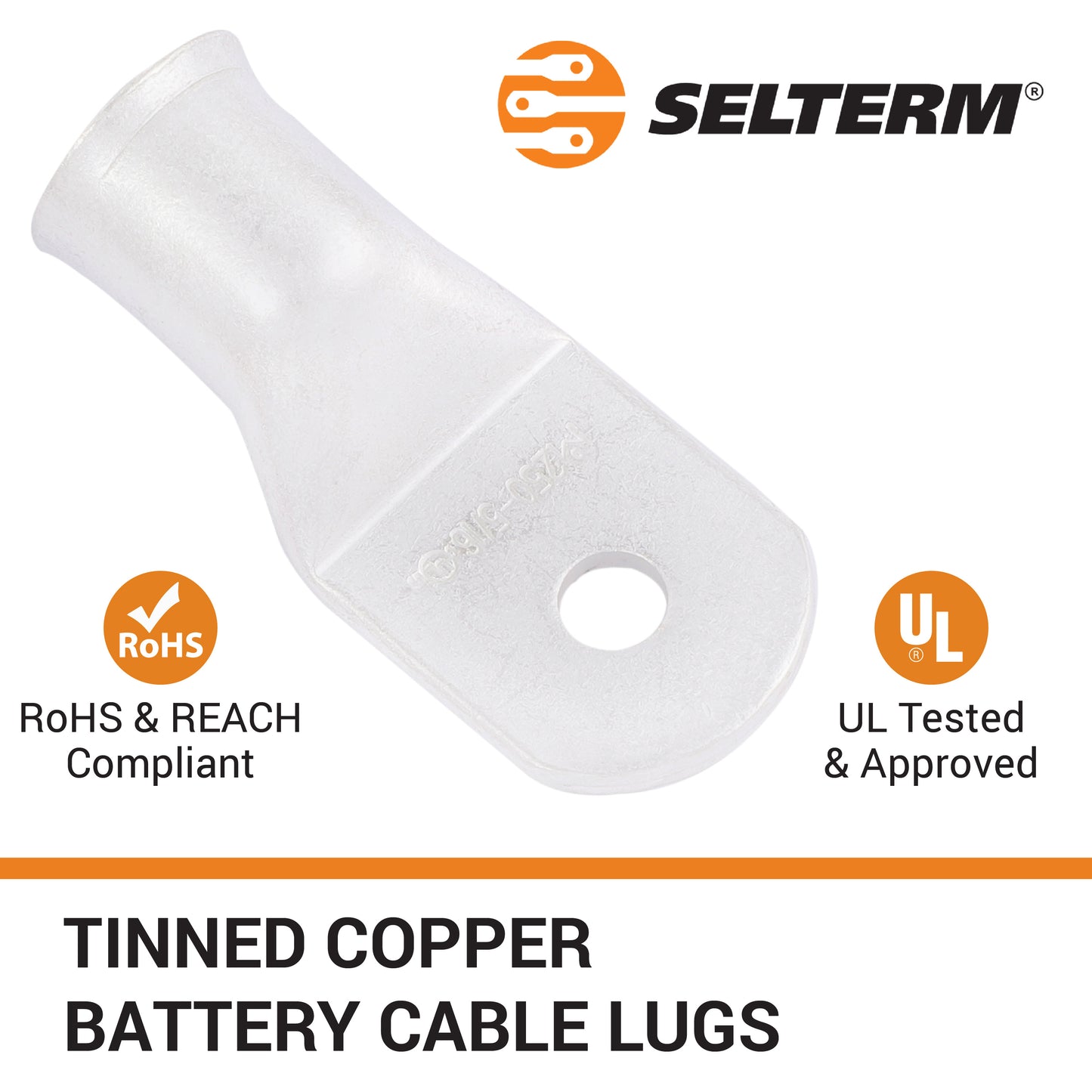 250 MCM, 5/16" Stud, Tinned Copper Battery Cable Ends, Wire Lugs, Marine Grade, MD25056P