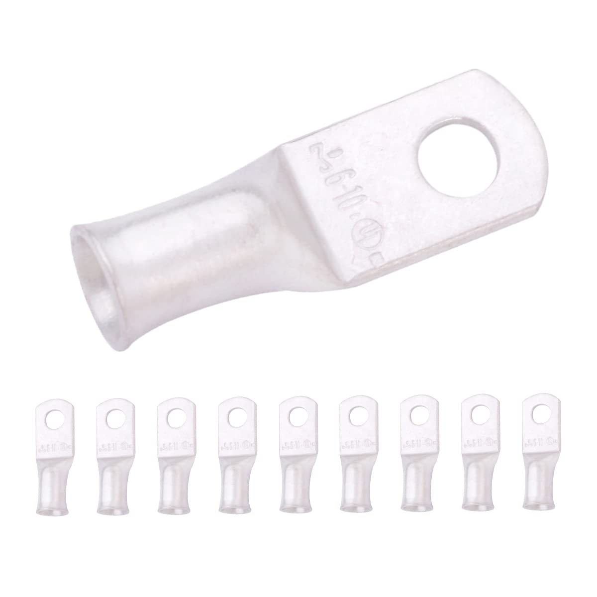 6 AWG (6 Gauge) #10 Stud, Tinned Copper Battery Cable Ends, Wire Lugs, Marine Grade, MD0610P