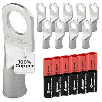 4 AWG (4 Gauge) 3/8" Stud, (Wide Pad) Tinned Copper Battery Cable Ends, Wire Lugs, Marine Grade, MD0438PW