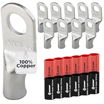 6 AWG (6 Gauge) 5/16" Stud, (Wide Pad) Tinned Copper Battery Cable Ends, Wire Lugs, Marine Grade, MD0656PW