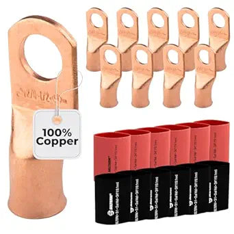 2/0 AWG (00 Gauge) 1/2" Stud, Bare Copper Battery Cable Ends, Wire Lugs, Heavy Duty, MD2012U