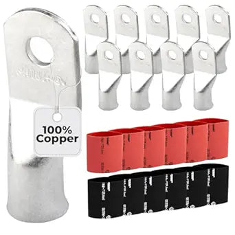 4/0 AWG (0000 Gauge) (XL), 3/8" Stud, Tinned Copper Battery Cable Ends, Wire Lugs, Marine Grade, MD4038PXL