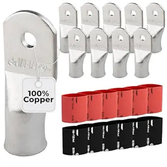 4/0 AWG (0000 Gauge) 1/4" Stud, Tinned Copper Battery Cable Ends, Wire Lugs, Marine Grade, MD4014P