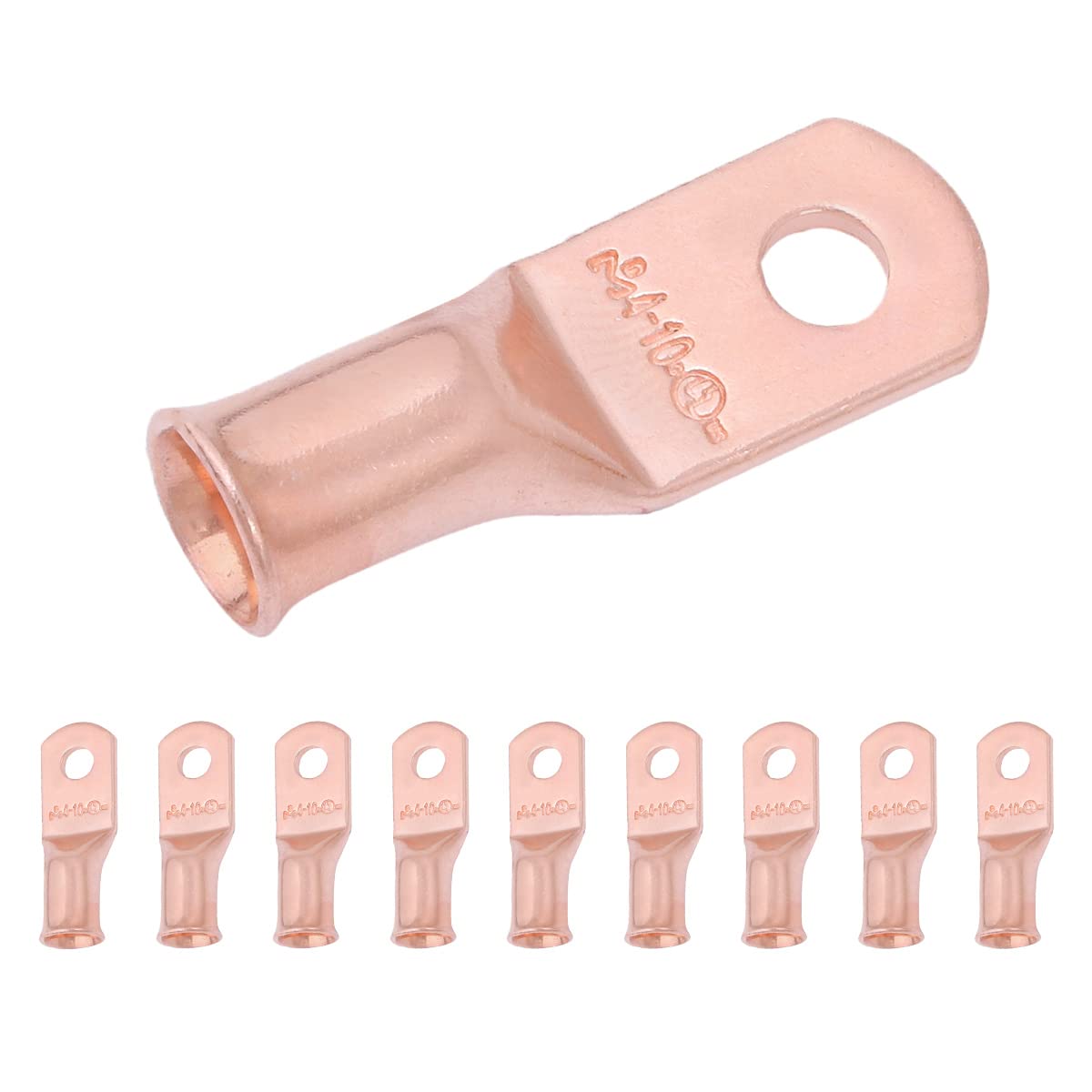 4 AWG (4 Gauge) #10 Stud, Bare Copper Battery Cable Ends, Wire Lugs, Heavy Duty, MD0410U