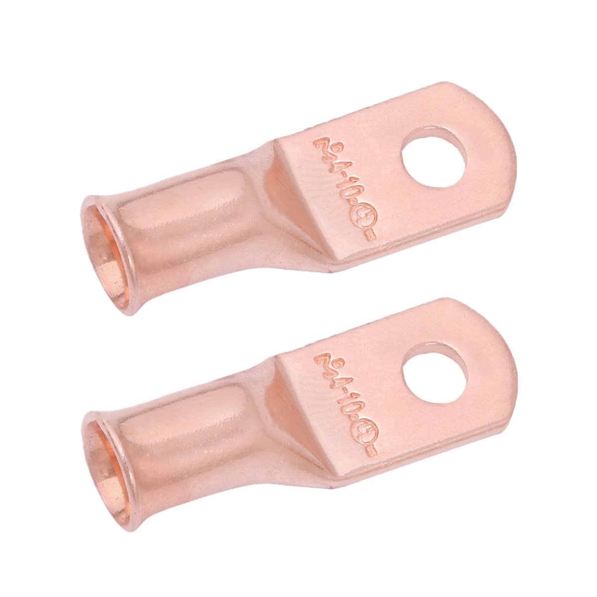 4 AWG (4 Gauge) #10 Stud, Bare Copper Battery Cable Ends, Wire Lugs, Heavy Duty, MD0410U