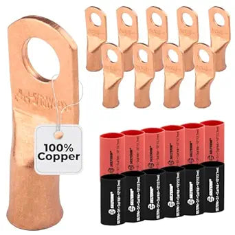 4 AWG (4 Gauge) 5/16" Stud, (Wide Pad) Bare Copper Battery Cable Ends, Wire Lugs, Heavy Duty, MD0456UW