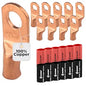6 AWG (6 Gauge) 5/16" Stud, (Wide Pad) Bare Copper Battery Cable Ends, Wire Lugs, Heavy Duty, MD0656UW