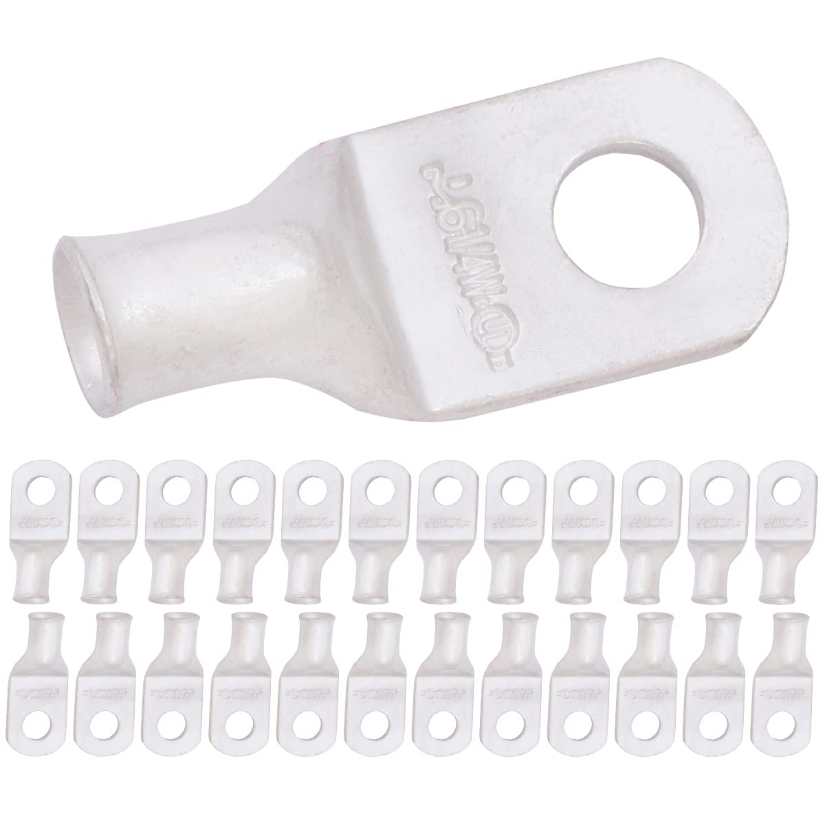 6 AWG (6 Gauge) 1/4" Stud, (Wide Pad) Tinned Copper Battery Cable Ends, Wire Lugs, Marine Grade, MD0614PW