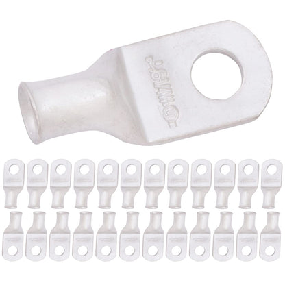 6 AWG (6 Gauge) 1/4" Stud, (Wide Pad) Tinned Copper Battery Cable Ends, Wire Lugs, Marine Grade, MD0614PW