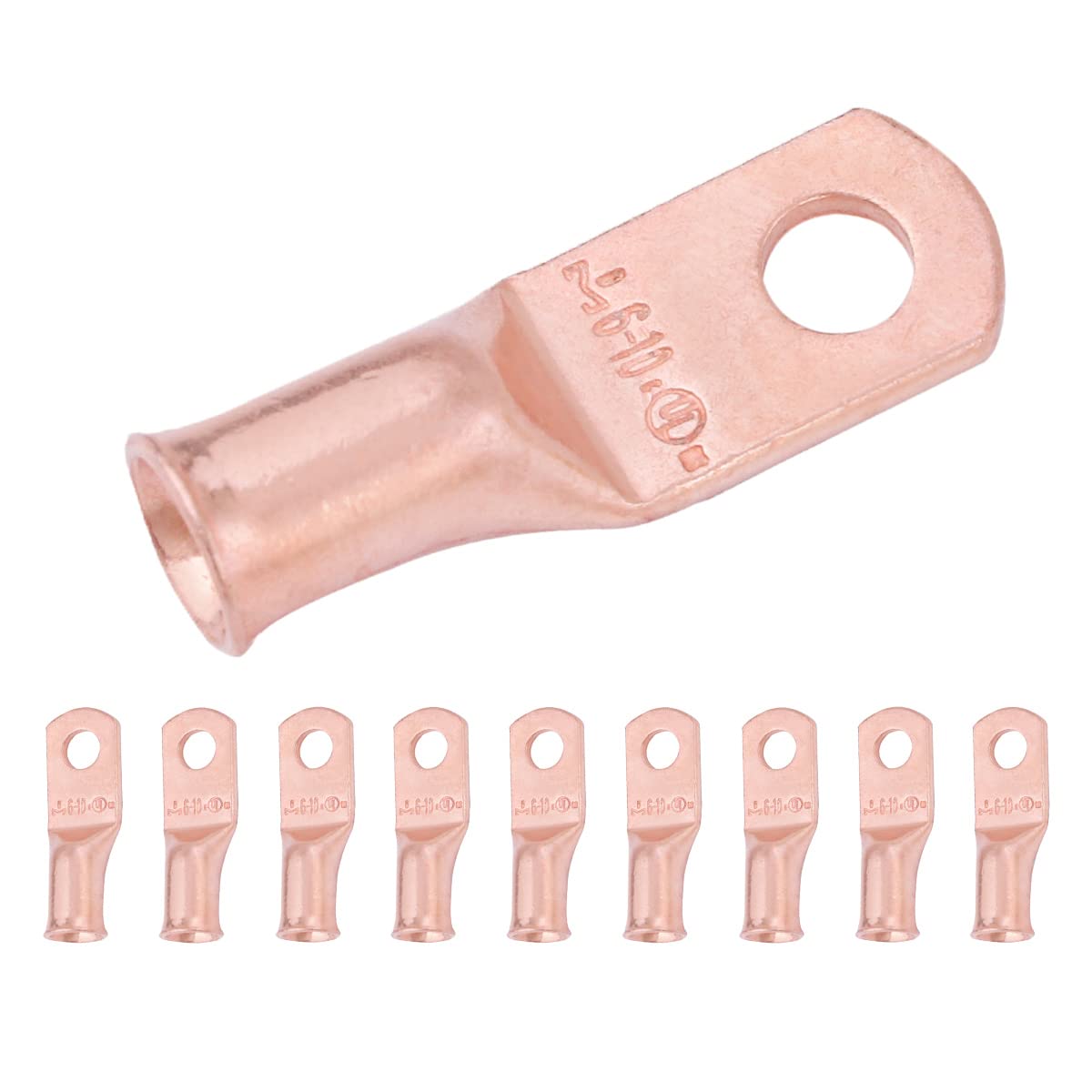 6 AWG (6 Gauge) #10 Stud, Bare Copper Battery Cable Ends, Wire Lugs, Heavy Duty, MD0610U