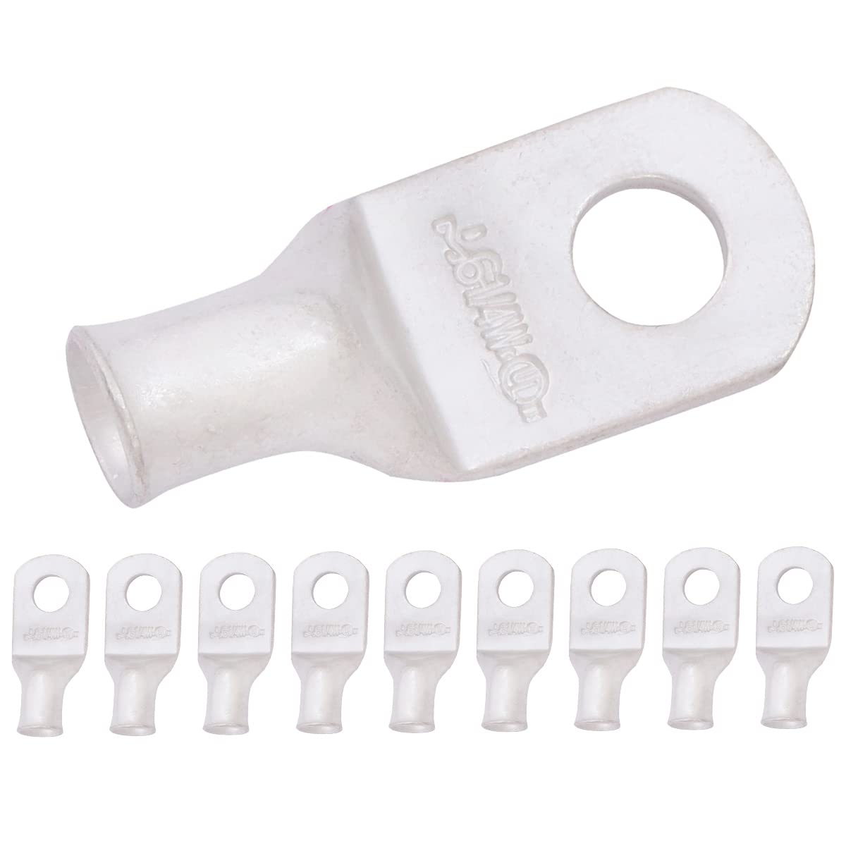 6 AWG (6 Gauge) 1/4" Stud, (Wide Pad) Tinned Copper Battery Cable Ends, Wire Lugs, Marine Grade, MD0614PW