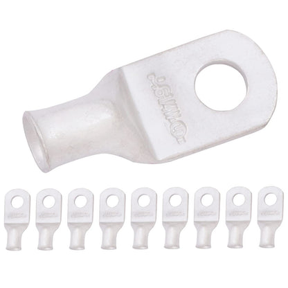 6 AWG (6 Gauge) 1/4" Stud, (Wide Pad) Tinned Copper Battery Cable Ends, Wire Lugs, Marine Grade, MD0614PW