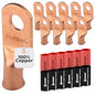 6 AWG (6 Gauge) 1/4" Stud, (Wide Pad) Bare Copper Battery Cable Ends, Wire Lugs, Heavy Duty, MD0614UW