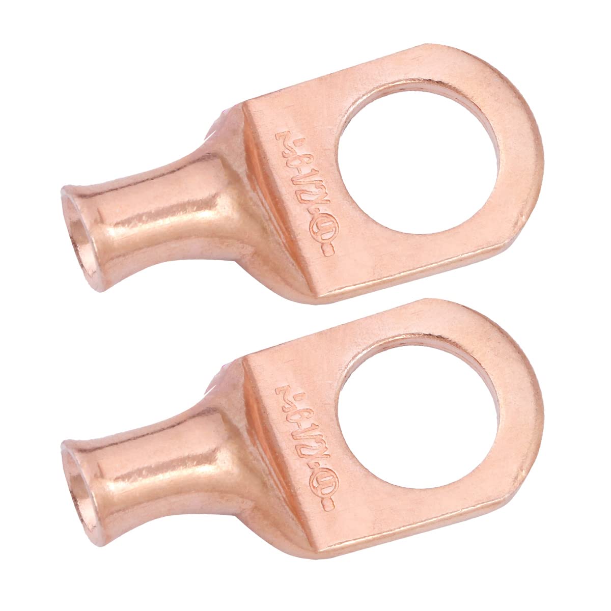6 AWG (6 Gauge) 1/2" Stud, Bare Copper Battery Cable Ends, Wire Lugs, Heavy Duty, MD0612UX