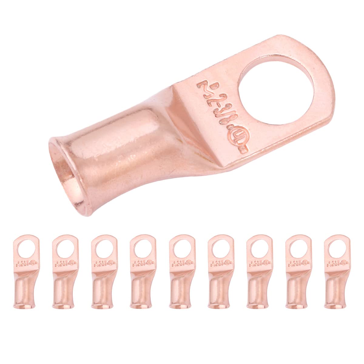 2 AWG (2 Gauge) 3/8" Stud, Bare Copper Battery Cable Ends, Wire Lugs, Heavy Duty, MD0238U
