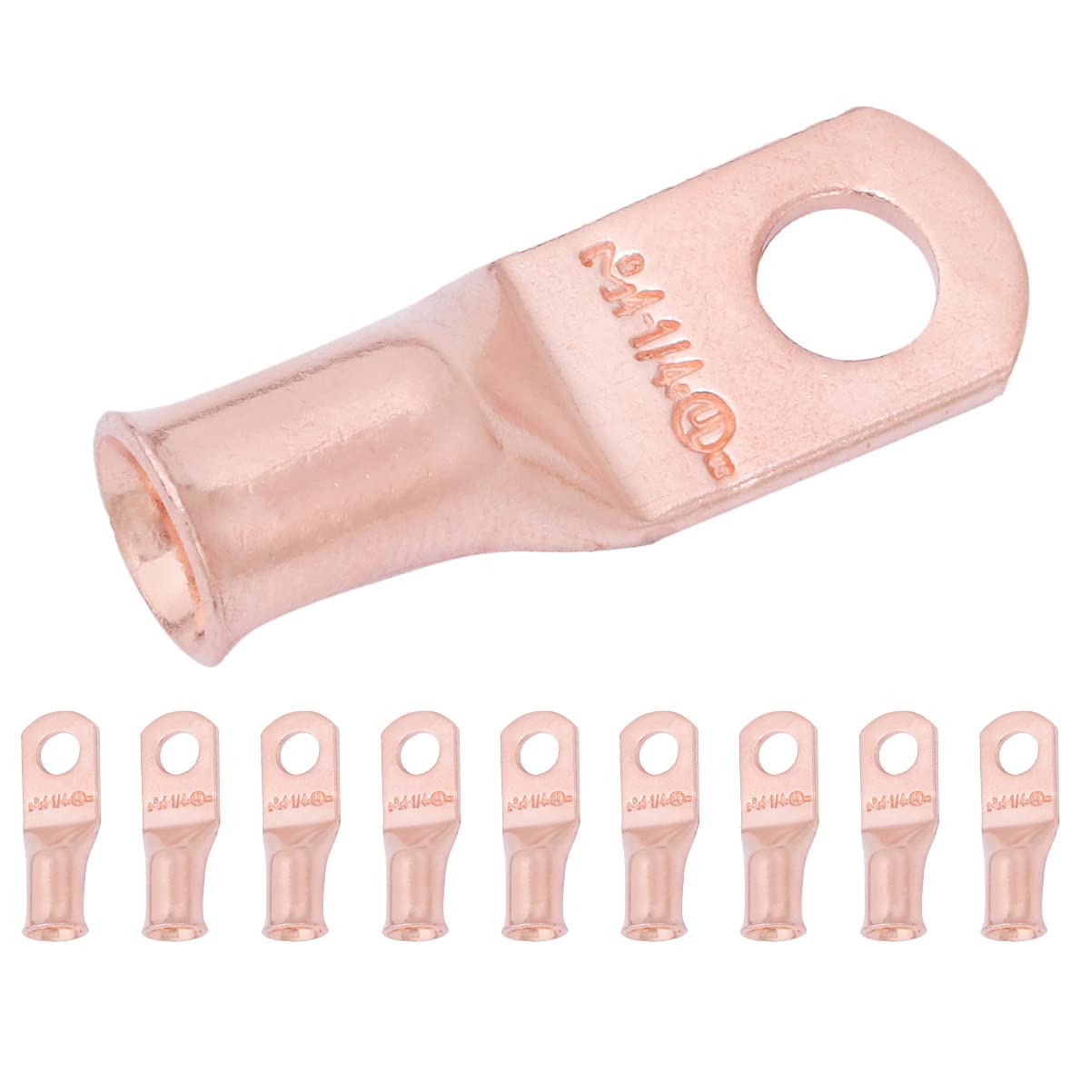 4 AWG (4 Gauge) 1/4" Stud, Bare Copper Battery Cable Ends, Wire Lugs, Heavy Duty, MD0414U