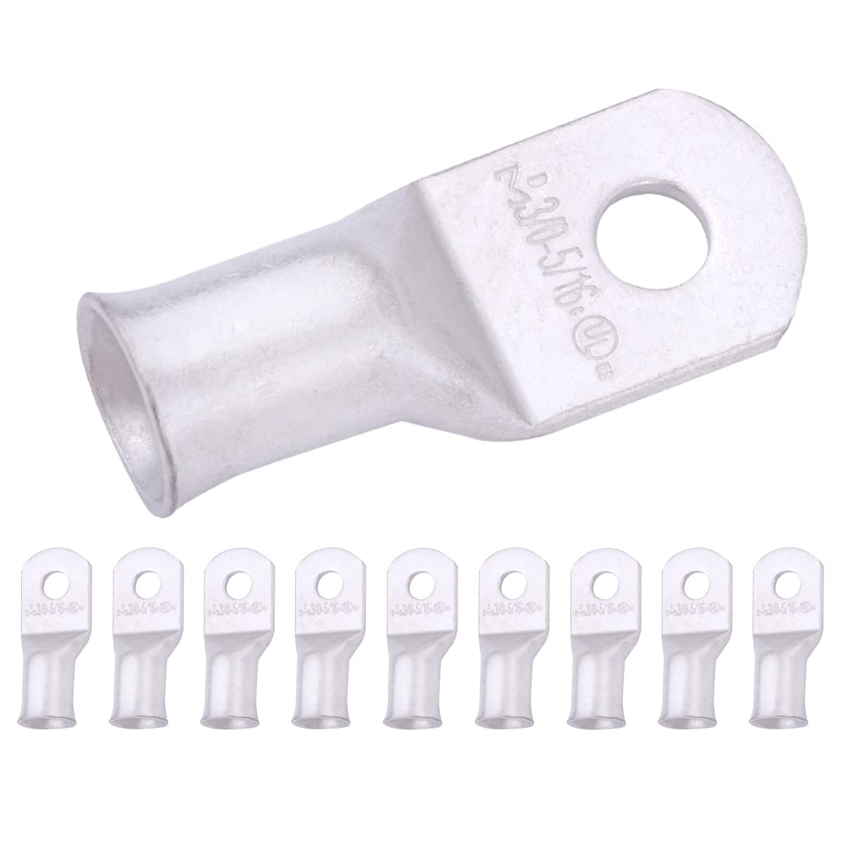3/0 AWG (000 Gauge) 5/16" Stud, Tinned Copper Battery Cable Ends, Wire Lugs, Marine Grade, MD3056P