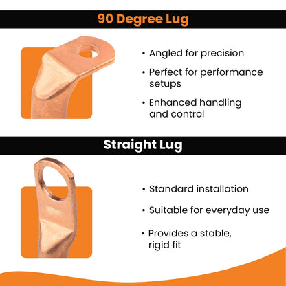 2/0 AWG 3/8" Stud 90 Degree Bent Battery Lugs - 10pcs - Ring Terminal Connectors with 12pcs 3:1 Black & Red 3/4" Heat Shrink Tubing - Heavy Duty Battery Cable Ends - Bare Copper Wire Connectors Kit