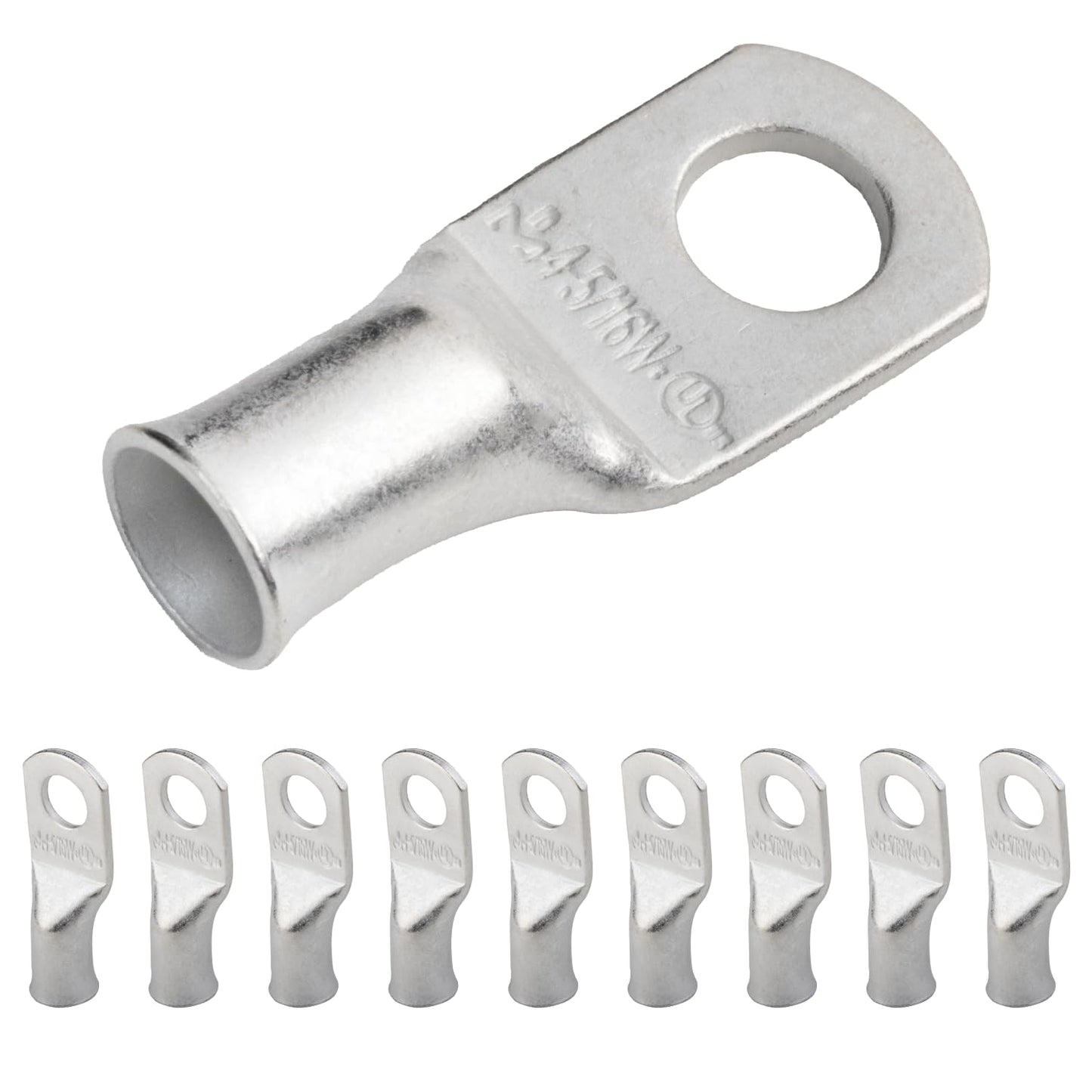 4 AWG (4 Gauge) 5/16" Stud, (Wide Pad) Tinned Copper Battery Cable Ends, Wire Lugs, Marine Grade, MD0456PW