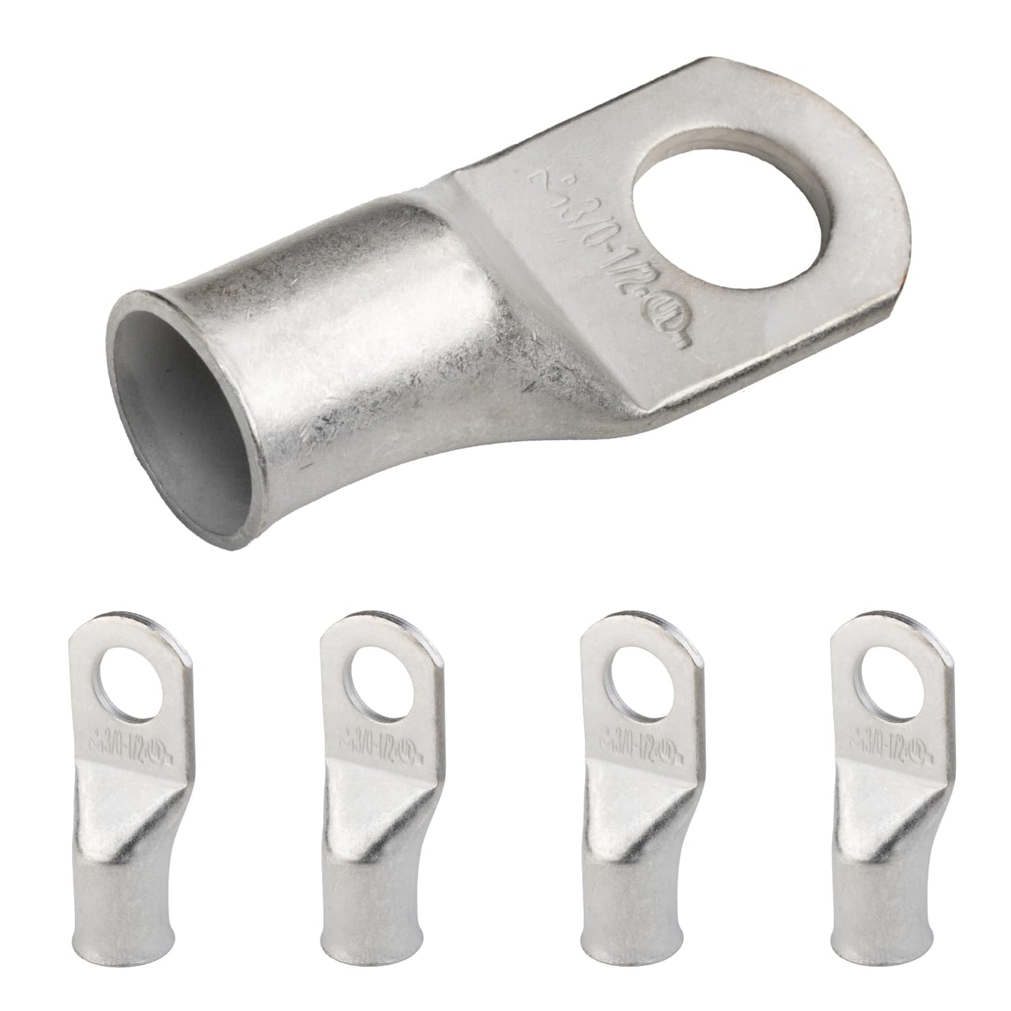 3/0 AWG (000 Gauge) 1/2" Stud, Tinned Copper Battery Cable Ends, Wire Lugs, Marine Grade, MD3012P