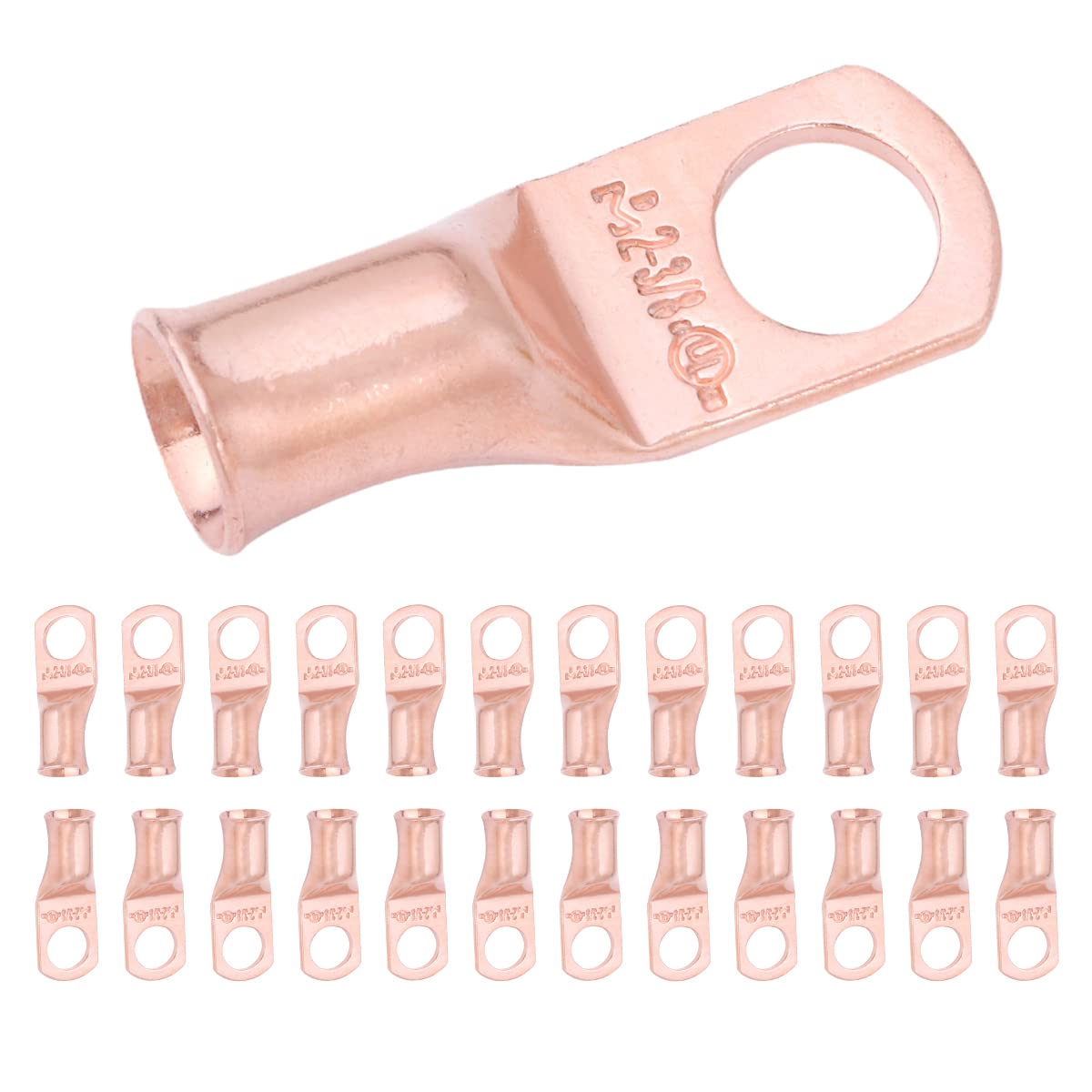 2 AWG (2 Gauge) 3/8" Stud, Bare Copper Battery Cable Ends, Wire Lugs, Heavy Duty, MD0238U