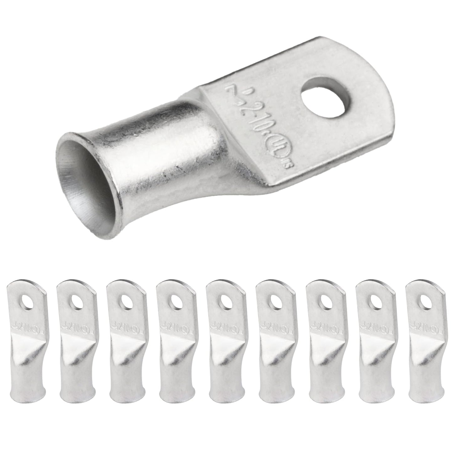 2 AWG (2 Gauge) #10 Stud, Tinned Copper Battery Cable Ends, Wire Lugs, Marine Grade, MD0210P