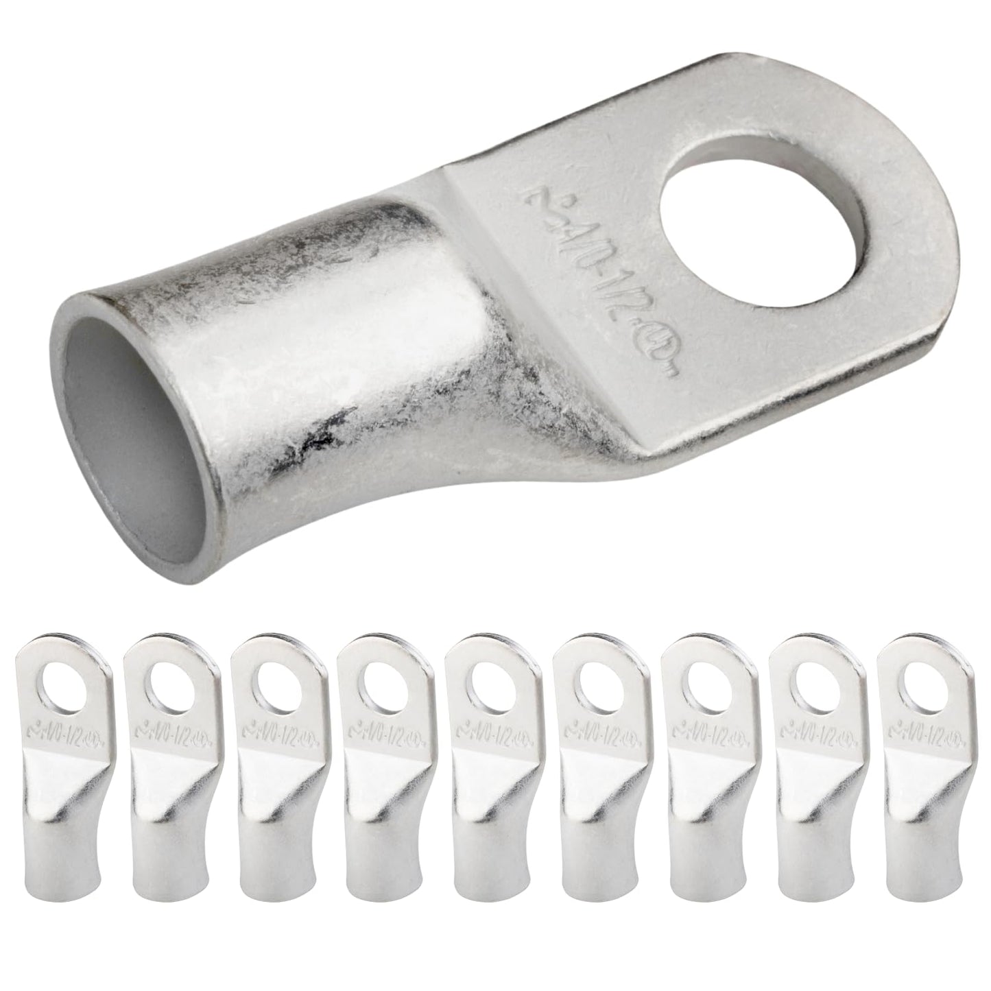 4/0 AWG (0000 Gauge) 1/2" Stud, Tinned Copper Battery Cable Ends, Wire Lugs, Marine Grade, MD4012P