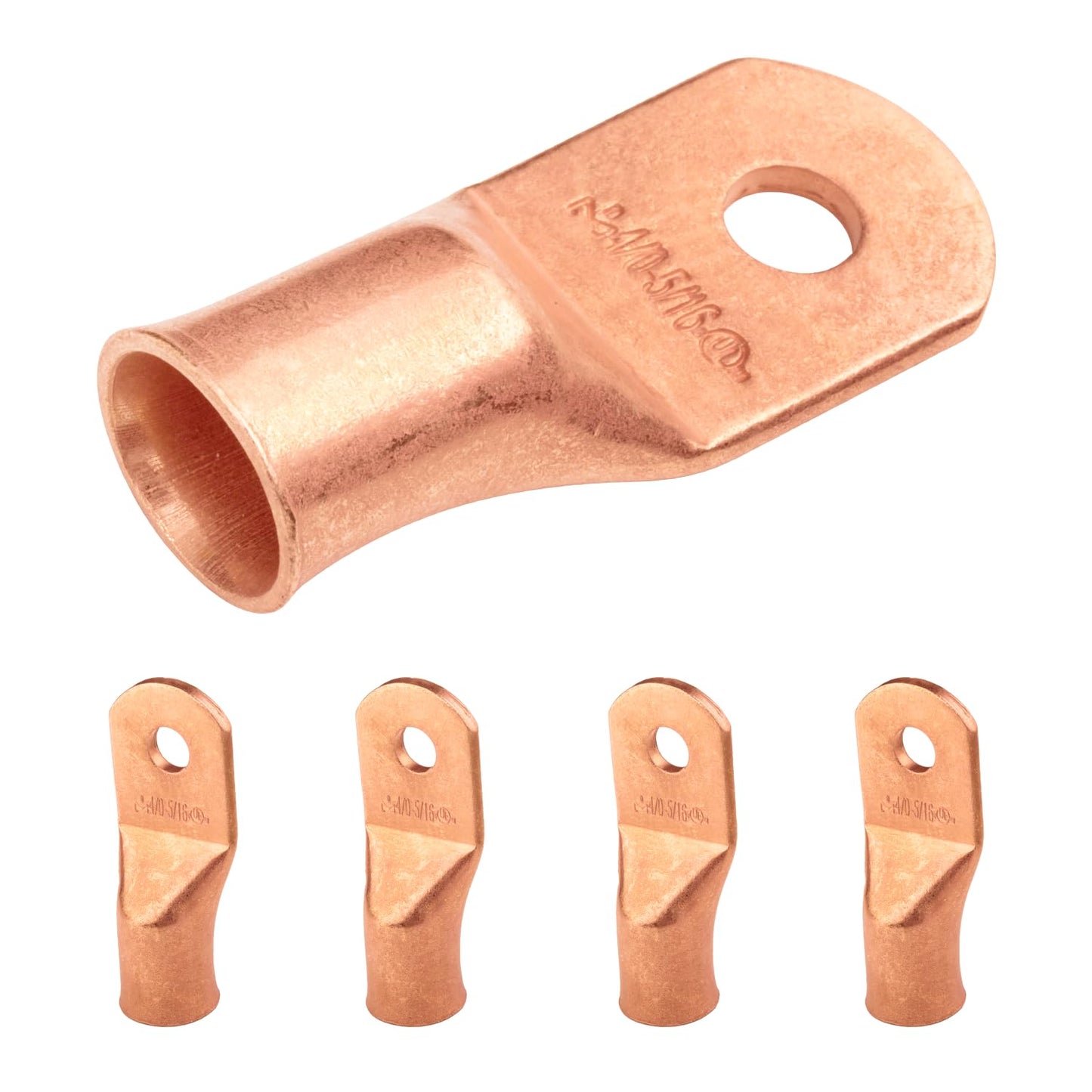 4/0 AWG (0000 Gauge) 5/16" Stud, Bare Copper Battery Cable Ends, Wire Lugs, Heavy Duty, MD4056U