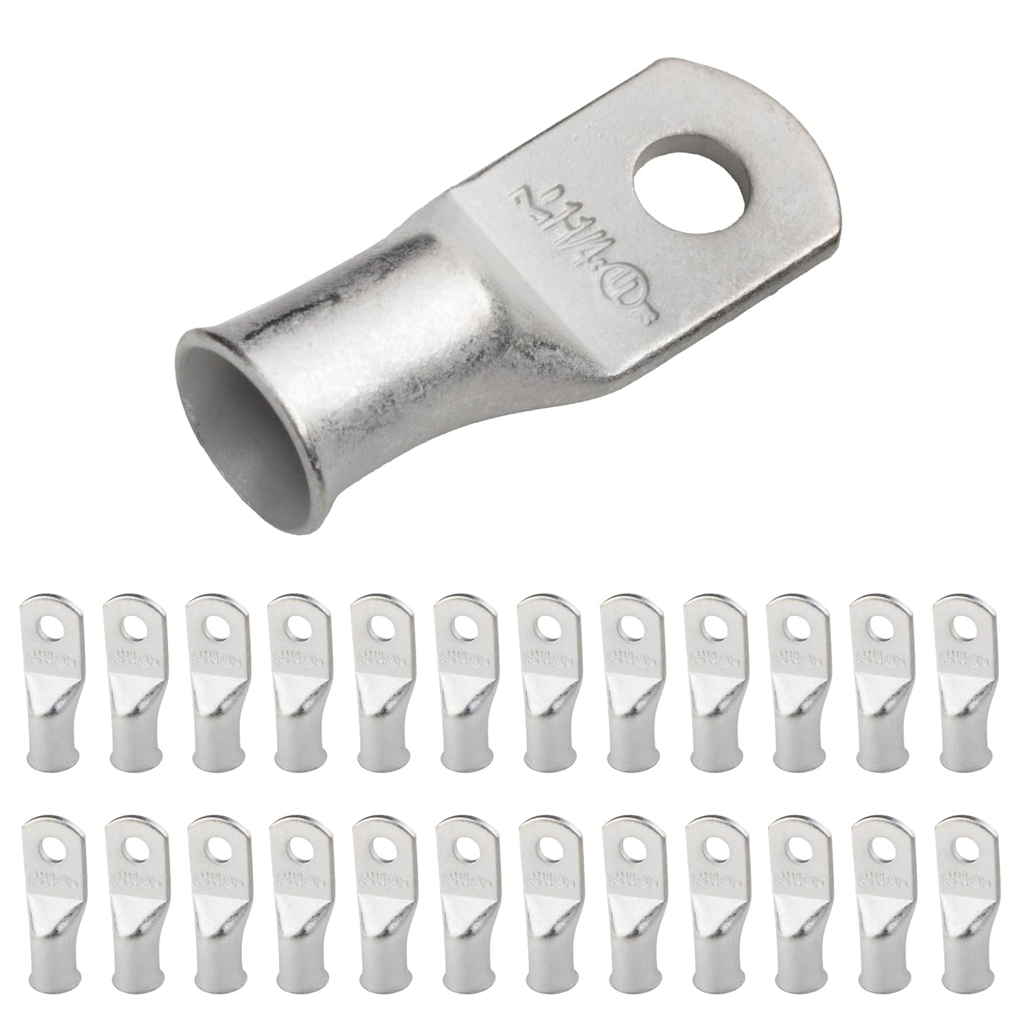 1AWG (1 Gauge) 1/4" Stud, Tinned Copper Battery Cable Ends, Wire Lugs, Marine Grade, MD0114P