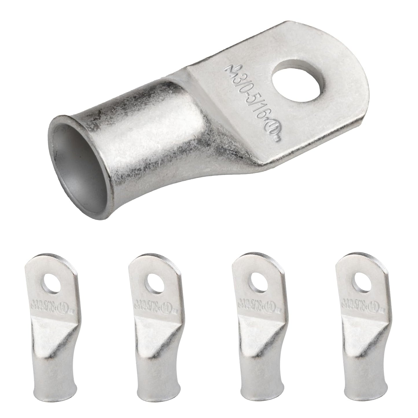 3/0 AWG (000 Gauge) 5/16" Stud, Tinned Copper Battery Cable Ends, Wire Lugs, Marine Grade, MD3056P