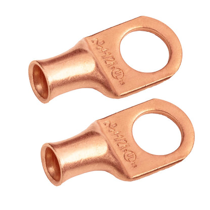 4 AWG (4 Gauge) 1/2" Stud, Bare Copper Battery Cable Ends, Wire Lugs, Heavy Duty, MD0412UX