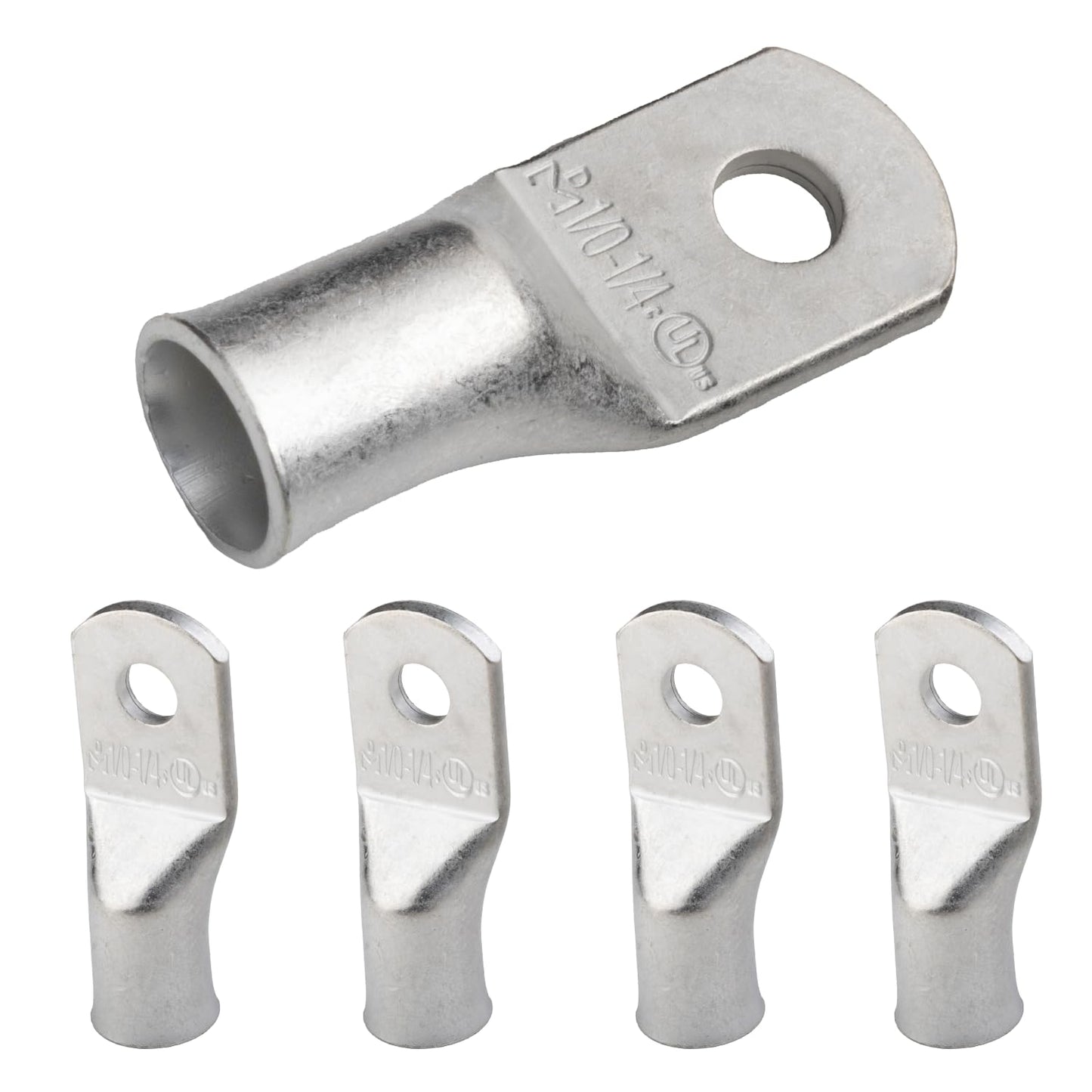 1/0 AWG (0 Gauge) 1/4" Stud, Tinned Copper Battery Cable Ends, Wire Lugs, Marine Grade, MD1014P