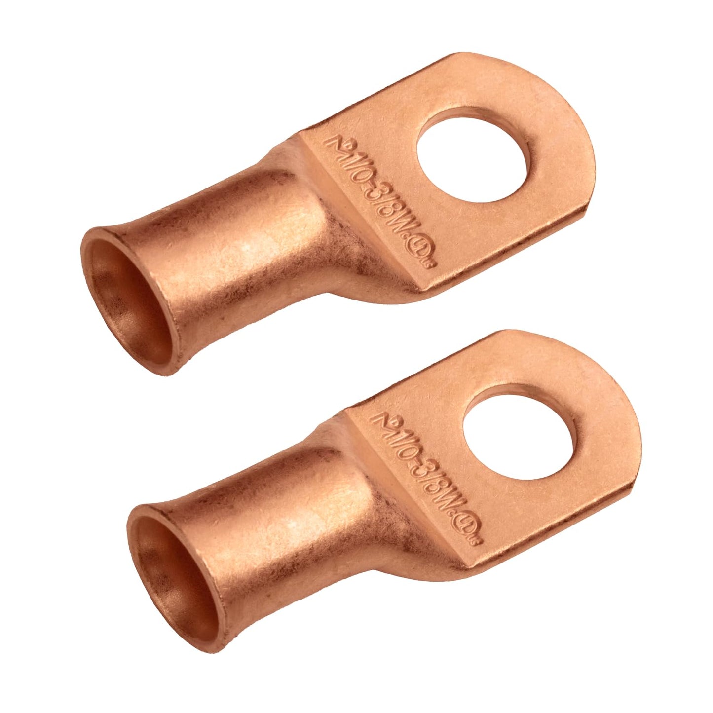 1/0 AWG (0 Gauge) 3/8" Stud, (Wide Pad) Bare Copper Battery Cable Ends, Wire Lugs, Heavy Duty, MD1038UW