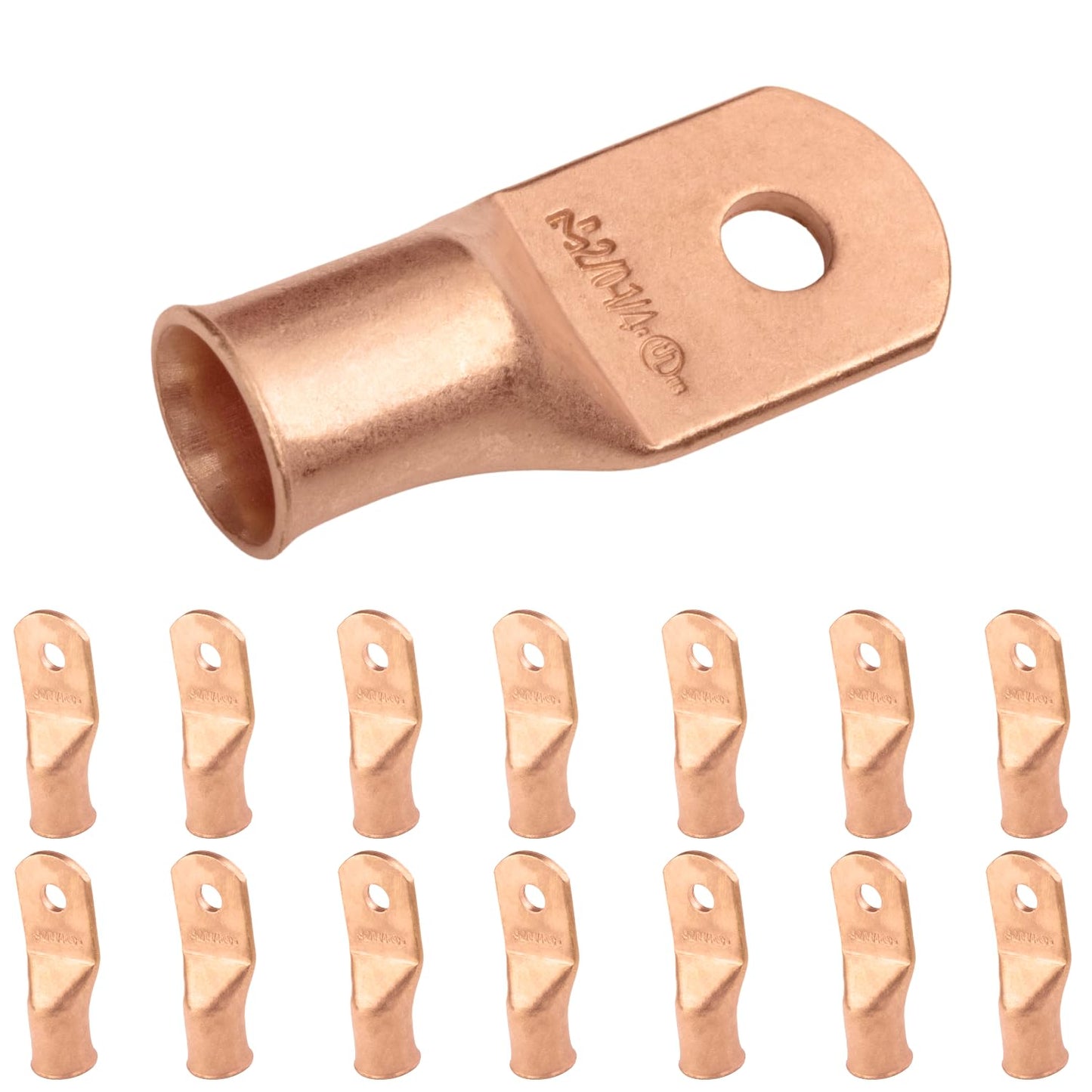 2/0 AWG (00 Gauge) 1/4" Stud, Bare Copper Battery Cable Ends, Wire Lugs, Heavy Duty, MD2014U