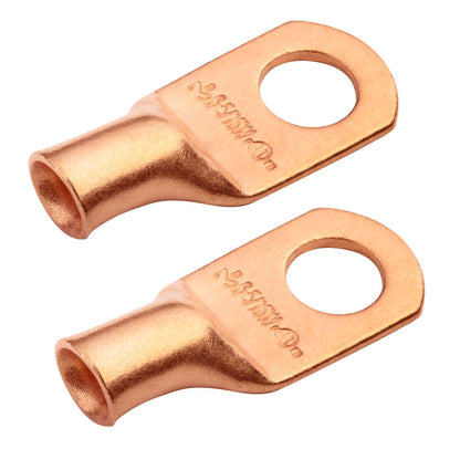 6 AWG (6 Gauge) 5/16" Stud, (Wide Pad) Bare Copper Battery Cable Ends, Wire Lugs, Heavy Duty, MD0656UW