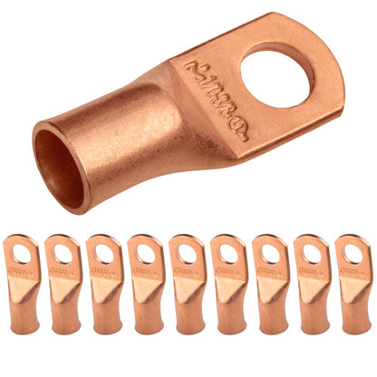 1/0 AWG (0 Gauge) 3/8" Stud, Bare Copper Battery Cable Ends, Wire Lugs, Heavy Duty, MD1038U