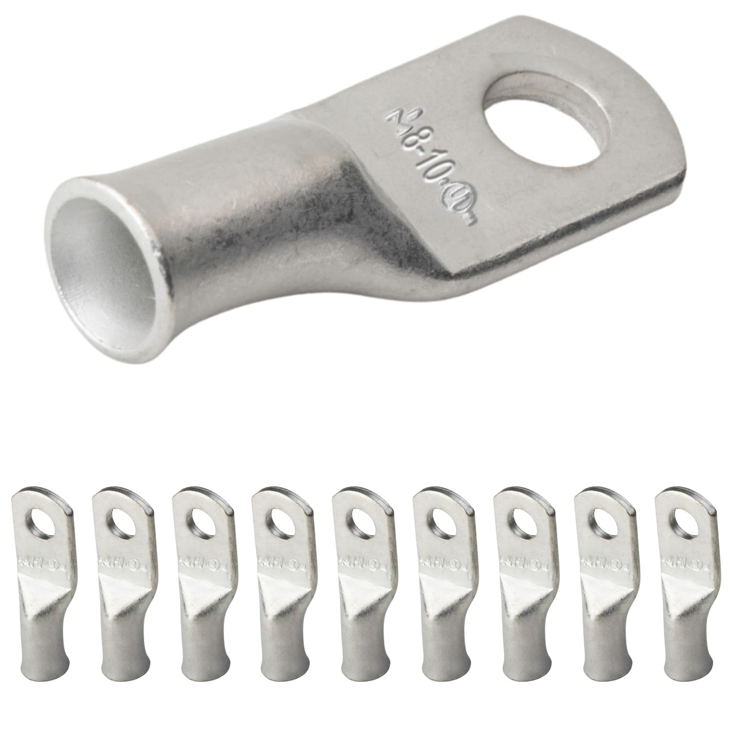 8 AWG (8 Gauge) #10 Stud, Tinned Copper Battery Cable Ends, Wire Lugs, Marine Grade, MD0810P