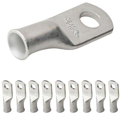 8 AWG (8 Gauge) #10 Stud, Tinned Copper Battery Cable Ends, Wire Lugs, Marine Grade, MD0810P
