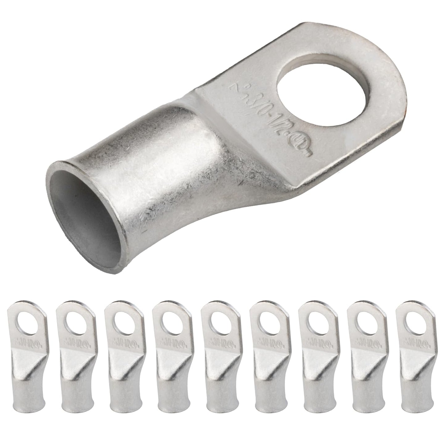 3/0 AWG (000 Gauge) 1/2" Stud, Tinned Copper Battery Cable Ends, Wire Lugs, Marine Grade, MD3012P