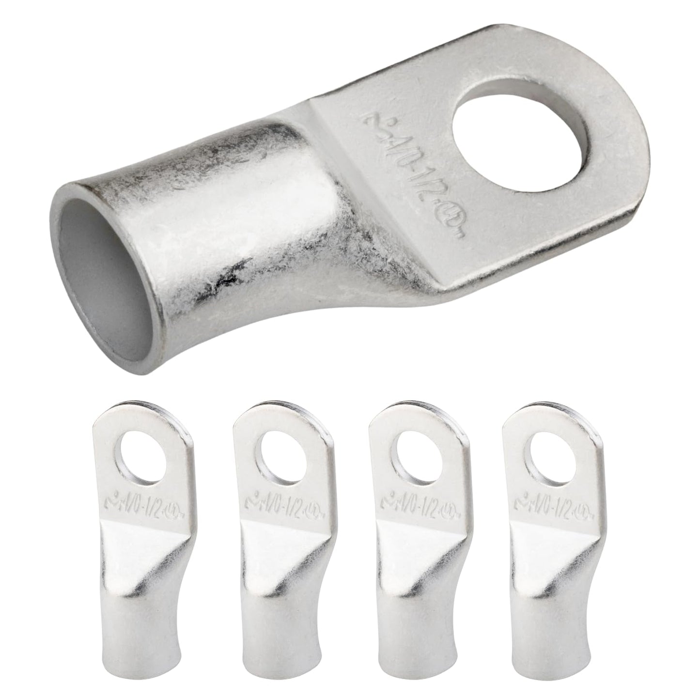 4/0 AWG (0000 Gauge) 1/2" Stud, Tinned Copper Battery Cable Ends, Wire Lugs, Marine Grade, MD4012P