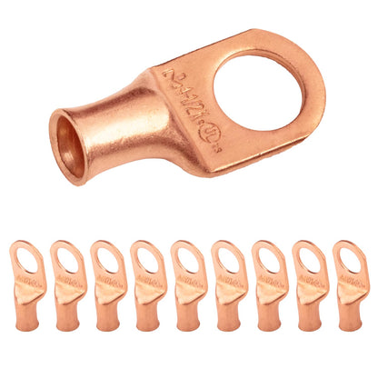 4 AWG (4 Gauge) 1/2" Stud, Bare Copper Battery Cable Ends, Wire Lugs, Heavy Duty, MD0412UX