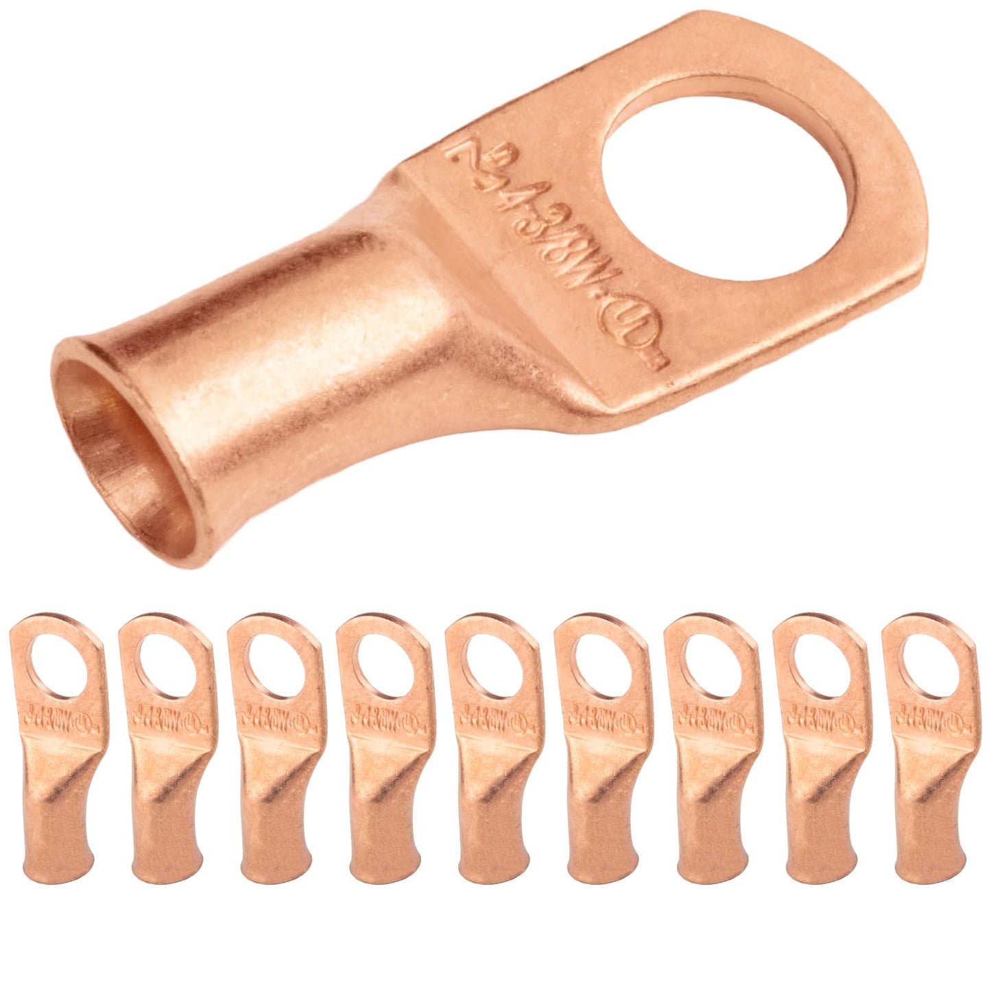 4 AWG (4 Gauge) 3/8" Stud, (Wide Pad) Bare Copper Battery Cable Ends, Wire Lugs, Heavy Duty, MD0438UW
