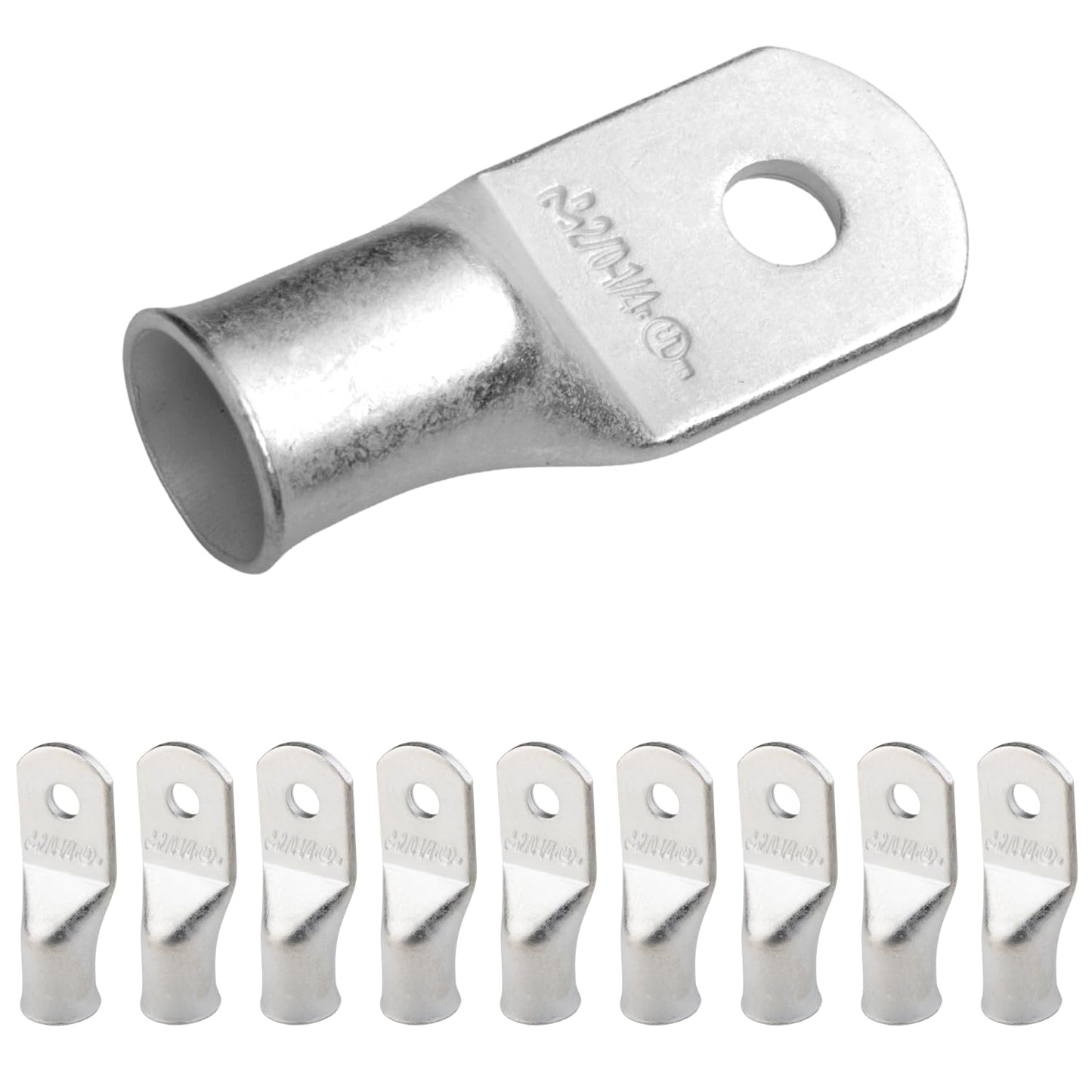 2/0 AWG (00 Gauge) 1/4" Stud, Tinned Copper Battery Cable Ends, Wire Lugs, Marine Grade, MD2014P